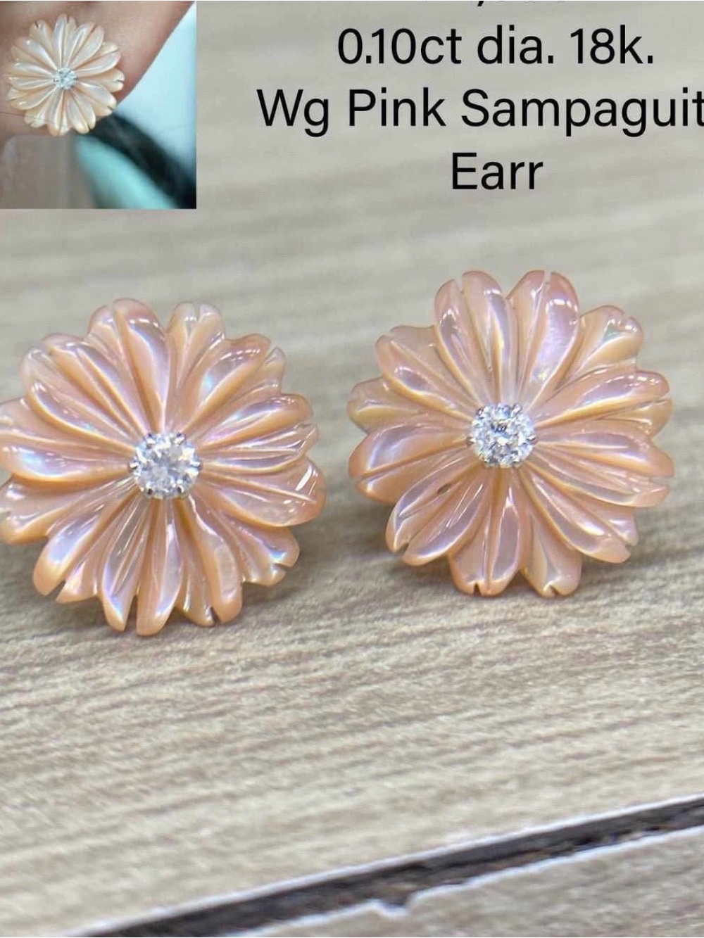 Pink Sampaguita Flower Stud Earrings with Diamond Center with
